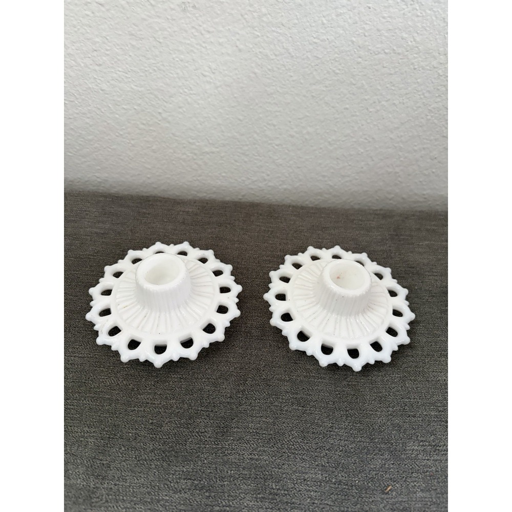 Vintage FOSTORIA MILK GLASS 4" Randolph Taper Candle Holder Lot of 2